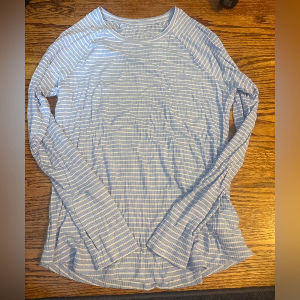 Aerie Light Blue Striped Long Sleeve Top